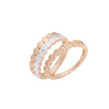 Anillos apilables de dos tonos, oro rosa, oro de 14 quilates y filas de conos dobles