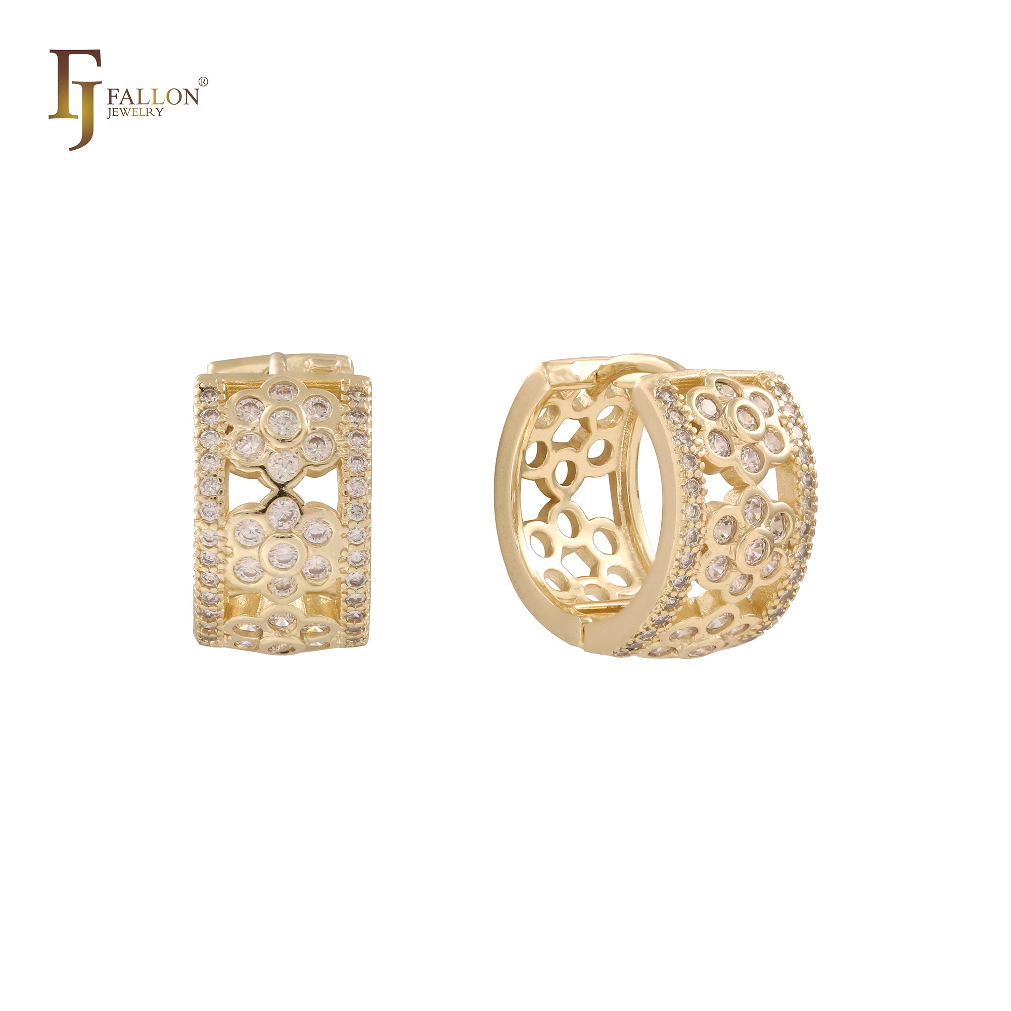 Pendientes Huggie de oro rosa de 14 quilates con circonitas blancas en filigrana