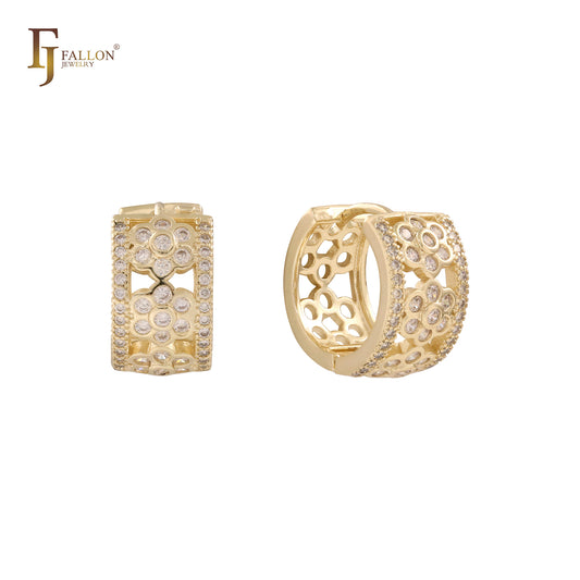 Pendientes Huggie de oro rosa de 14 quilates con circonitas blancas en filigrana