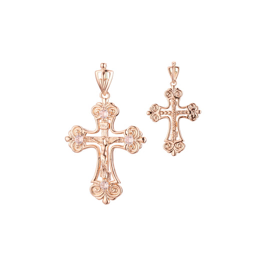 Orthodox Cross pendant in Rose Gold two tone, 14K Gold plating colors