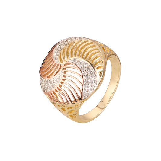 Filigrana pavimentada em CZ Rose Gold branco, anéis de três tons em ouro 14K