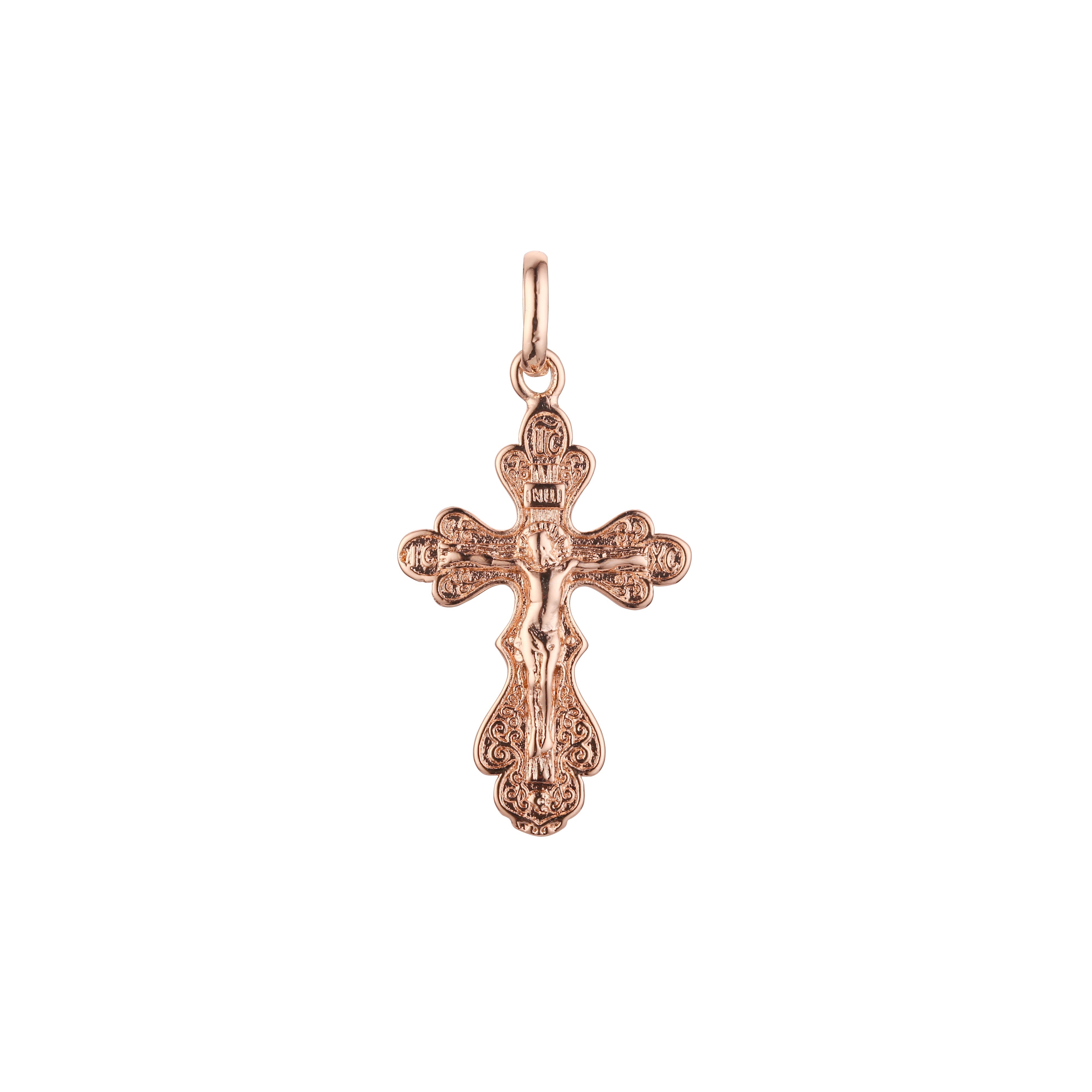 Eastern Orthodox Russian budded pendant in 14K Gold, Rose Gold & White Gold plating colors