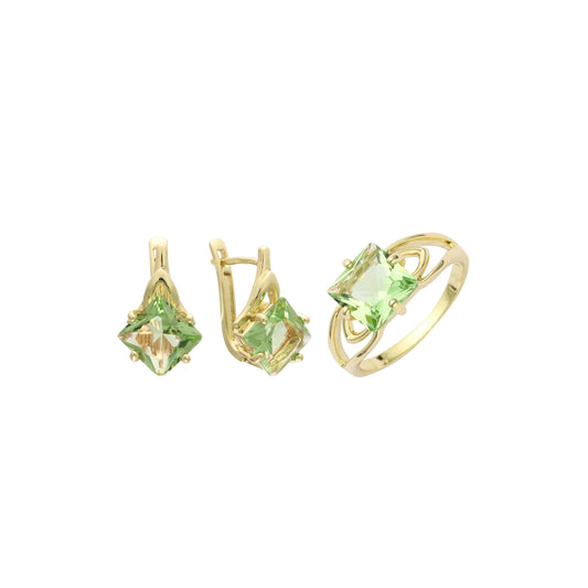 Anillos solitarios con piedra talla esmeralda Oro 14K, Juego de joyas en Oro Blanco