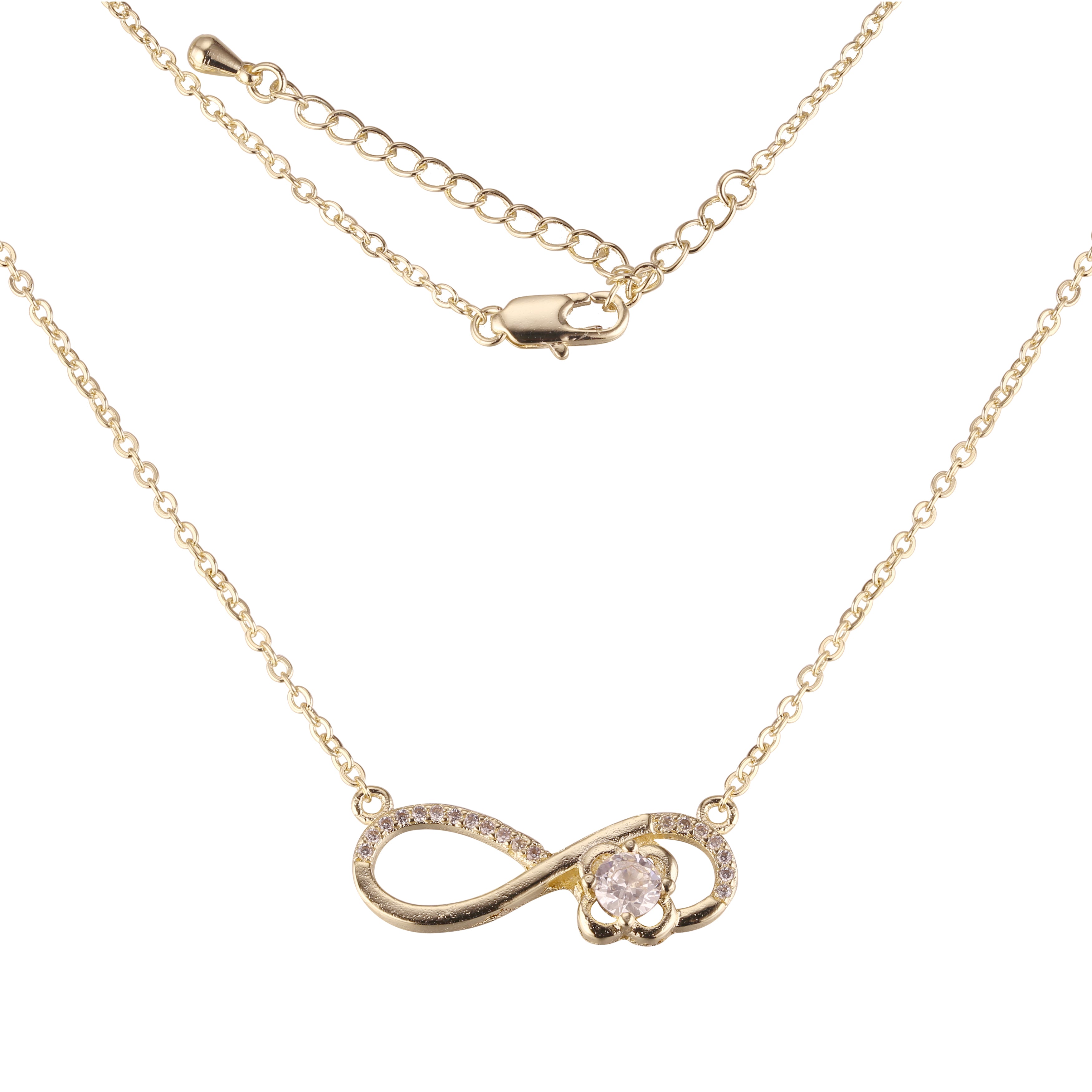 Collar solitario zirconia cúbica ZC Infinity 8 bañado en Oro 14K, Oro Blanco