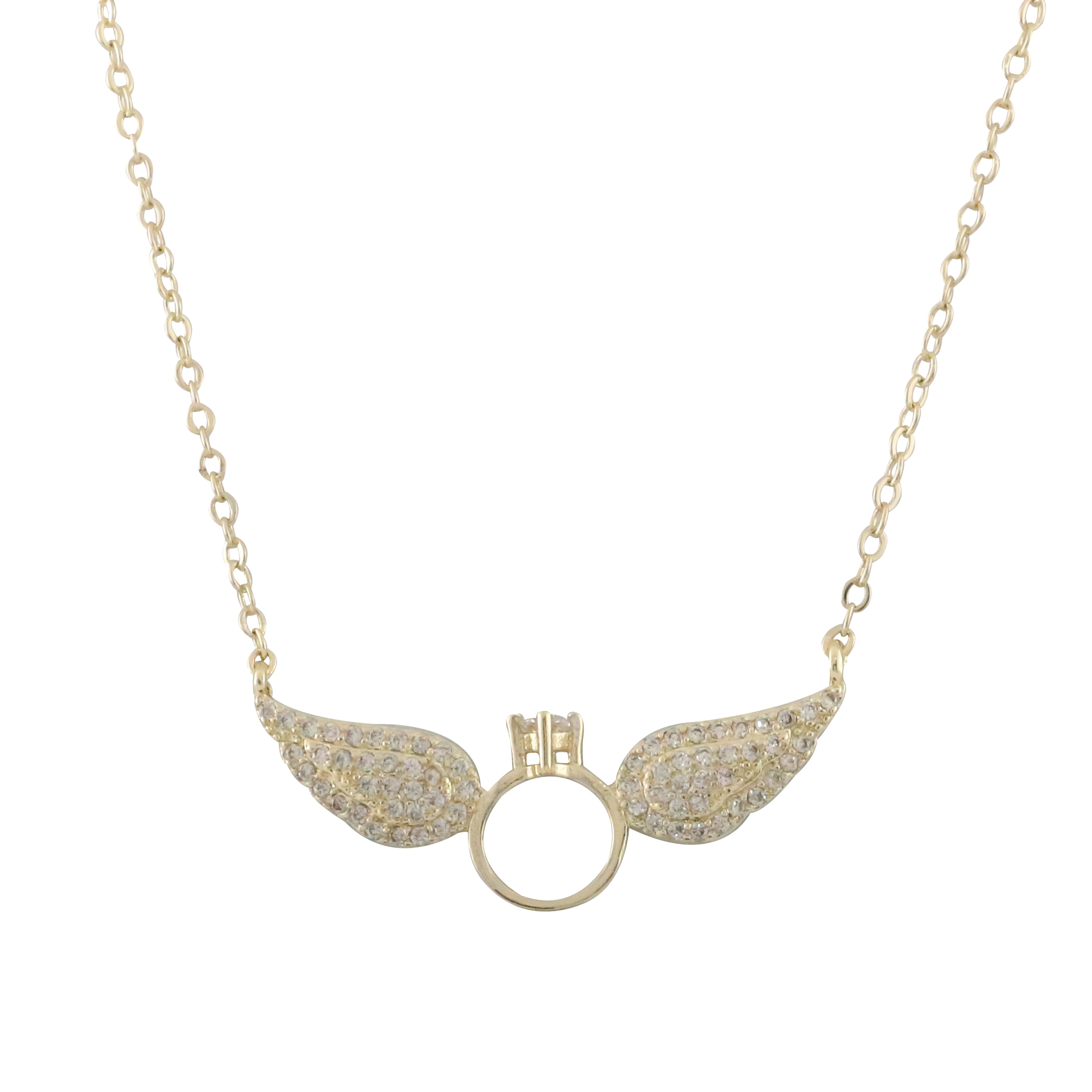 Anillo solitario con alas de ángel Oro 14K, Collar de oro rosa