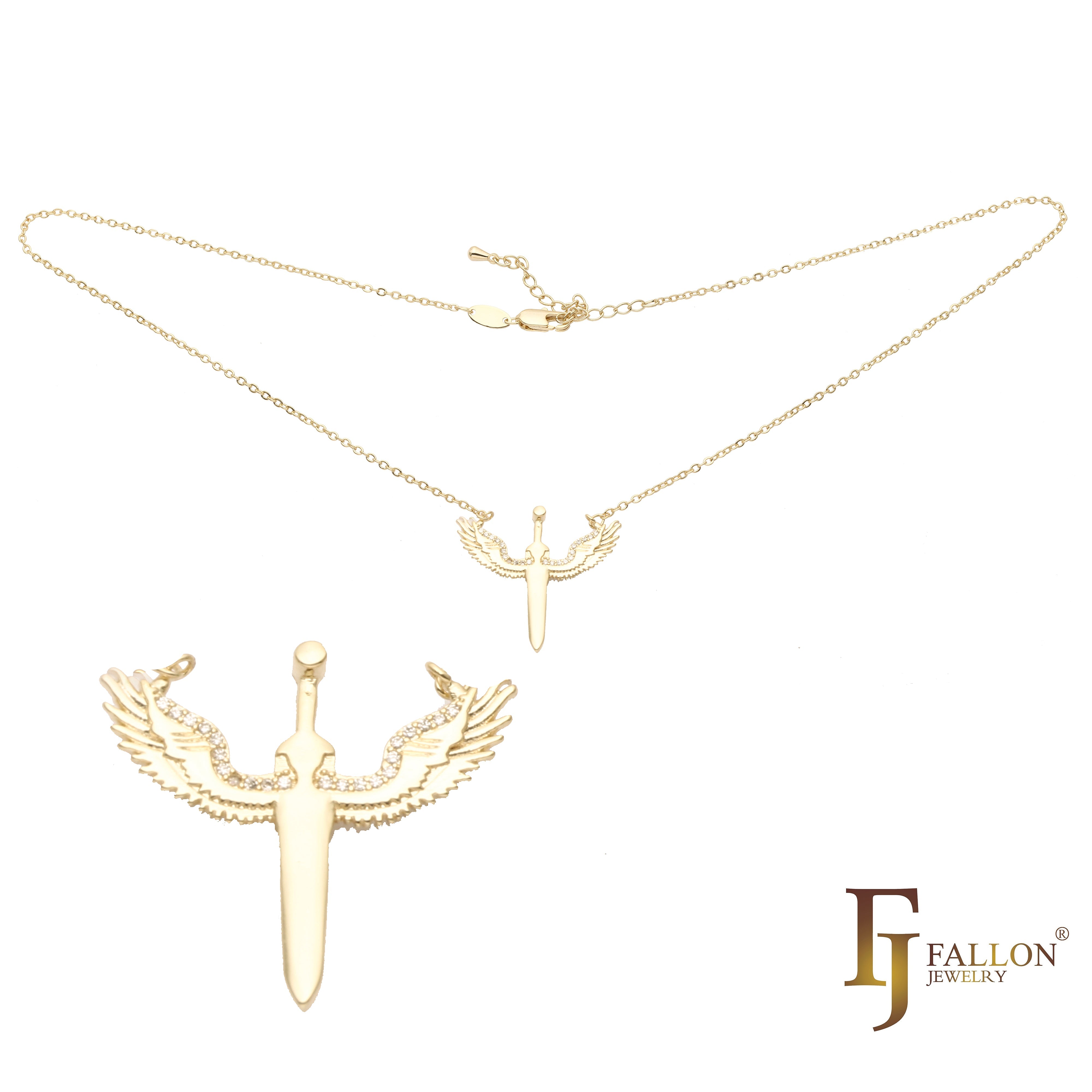 Collar Espada de Alas de Angel bañado en Oro de 14K Colores