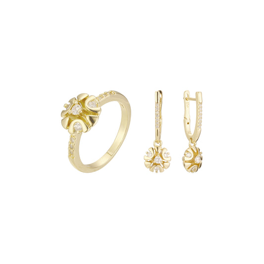 Conjunto de racimo de flores individuales de Oro 14K