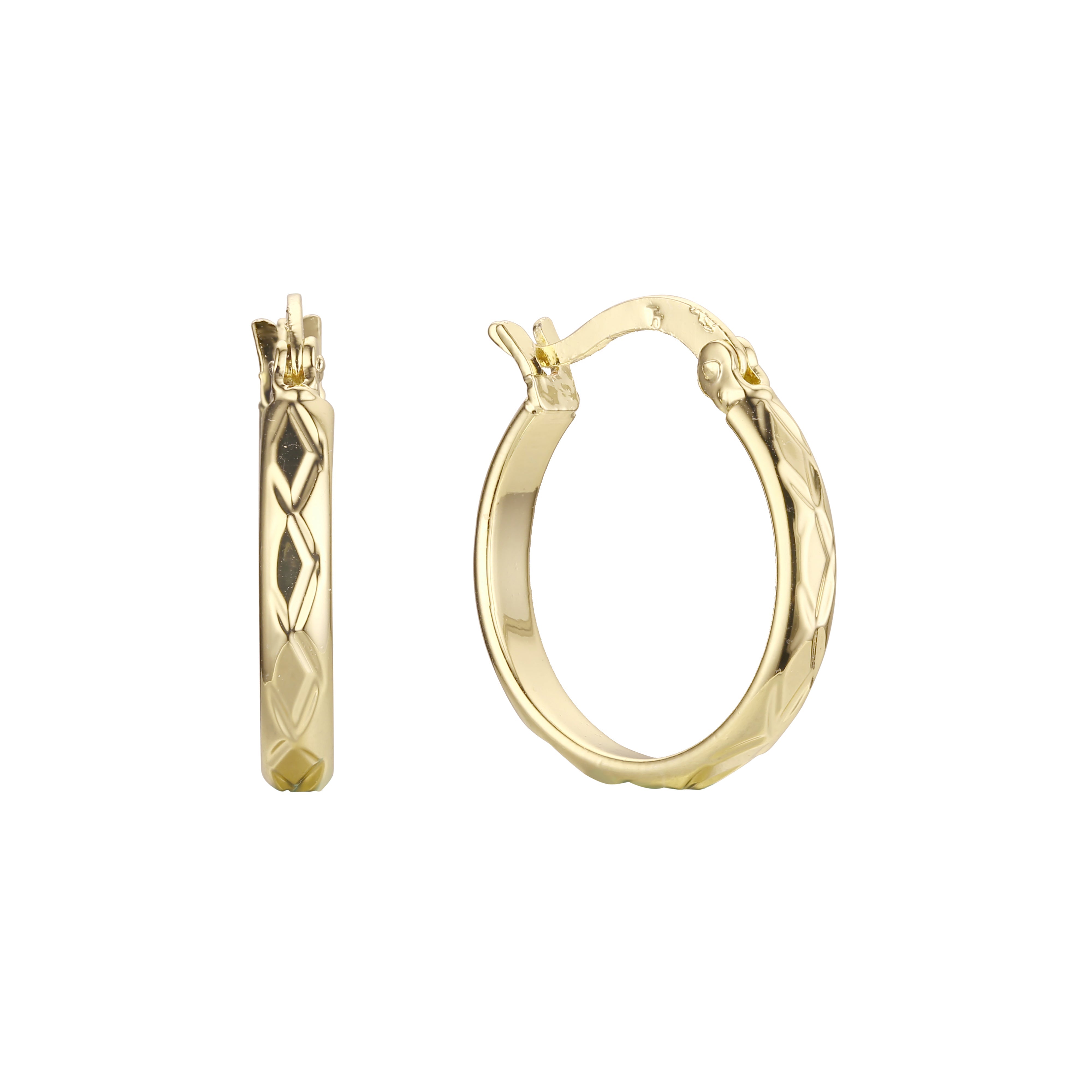 14K ゴールド、ローズゴールド メッキ色のフープ イヤリング