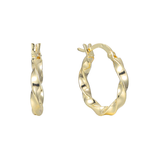 Aretes tipo argolla de oro de 14K con banda torcida