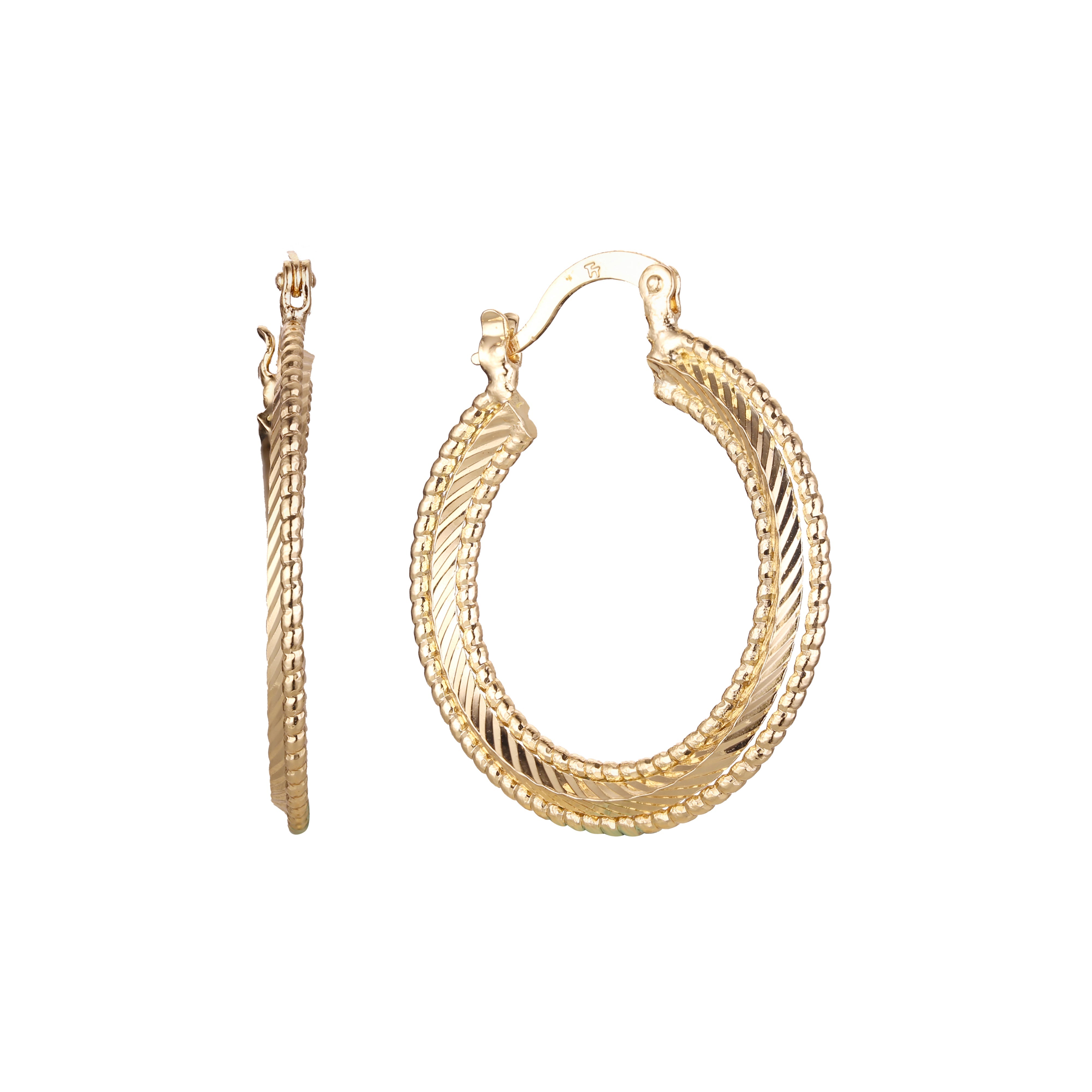 Brincos de argola texturizados em ouro 14K
