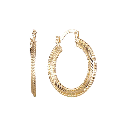 Brincos de argola texturizados em ouro 14K