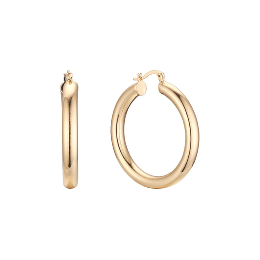 Aros gruesos de tubo grueso de oro de 14 quilates, oro rosa y oro blanco.