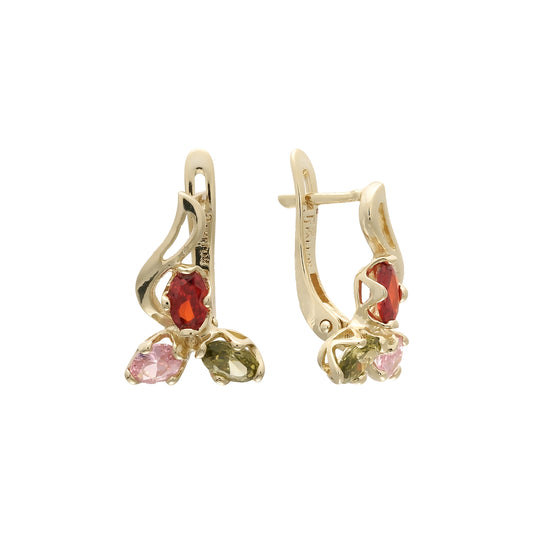 Aretes de colores mixtos en racimo en Oro de 14K, baño de Oro Rosa colores