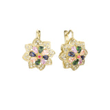 Aretes de flor de racimo de girasol en colores de baño de Oro 14K, oro blanco, oro rosa