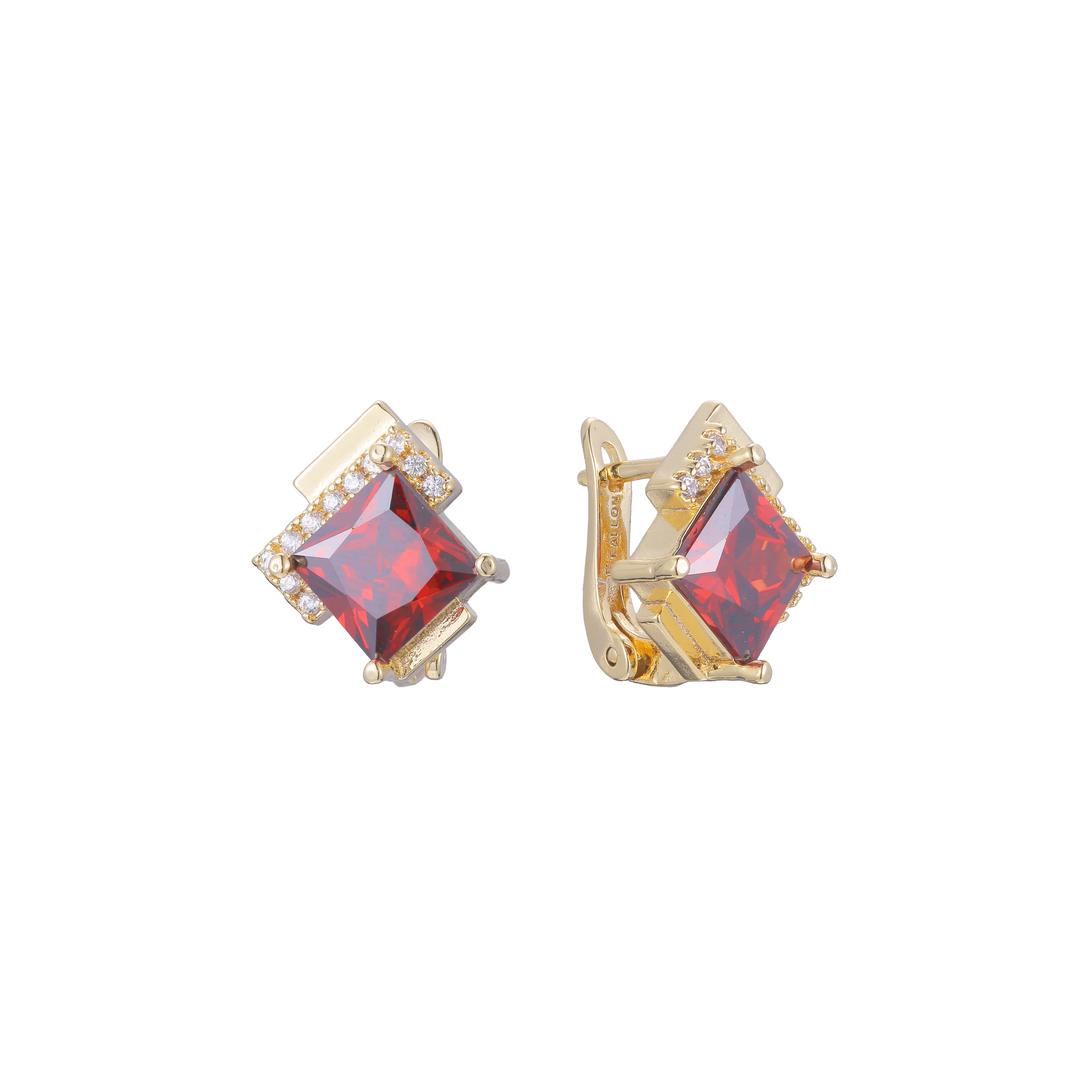 Aretes solitarios de piedra grande talla esmeralda en colores baño de Oro 14K, Oro 18K, Oro Rosa