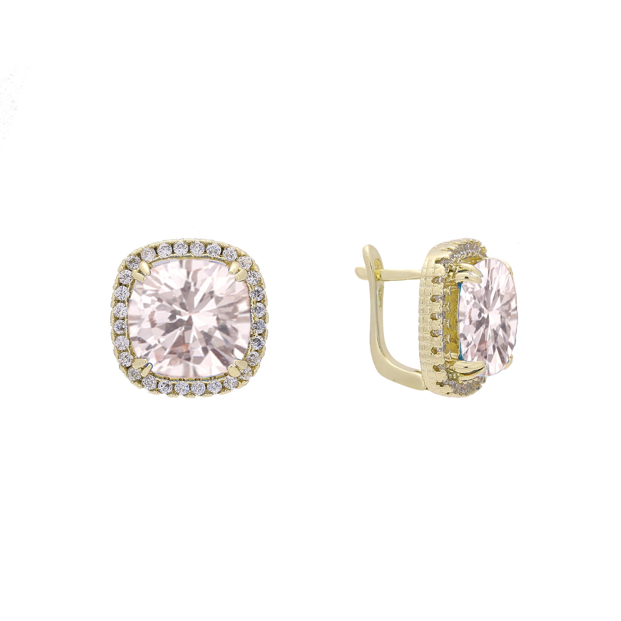 Pendientes Halo Solitaire de piedra grande en colores con baño de oro de 14 quilates, oro de 18 quilates y oro rosa.