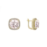 Pendientes Halo Solitaire de piedra grande en colores con baño de oro de 14 quilates, oro de 18 quilates y oro rosa.
