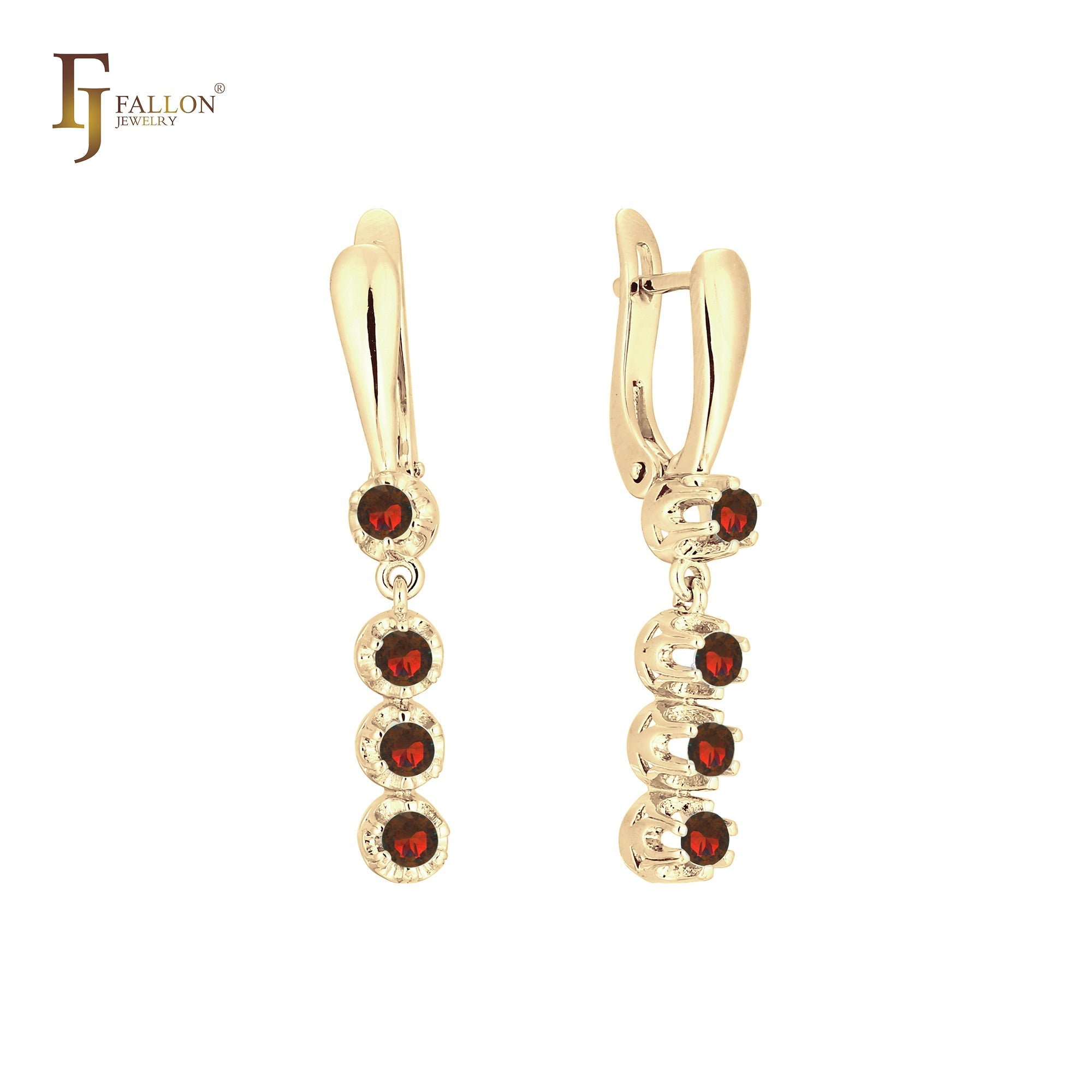 Pendientes de oro de 14 quilates, oro de 18 quilates, oro rosa y oro blanco con cuatro circonitas blancas.