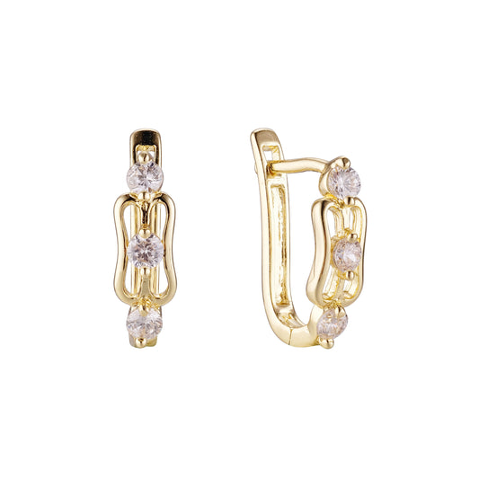 14k gold three stones earrings