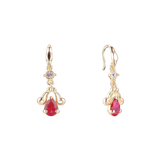 Pendientes de oro de 14 quilates con gancho de alambre colgante con forma de lágrima roja y circonita cúbica