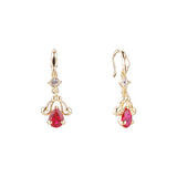 Pendientes de oro de 14 quilates con gancho de alambre colgante con forma de lágrima roja y circonita cúbica