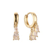 Aretes tipo aro con piedras en forma de lágrima en racimo en oro de 14K, baño de oro rosa en colores