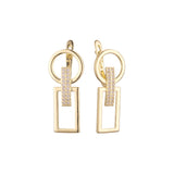 14K ゴールド、ローズゴールド、ツートーンメッキの幾何学的な円と一致する長方形のイヤリング