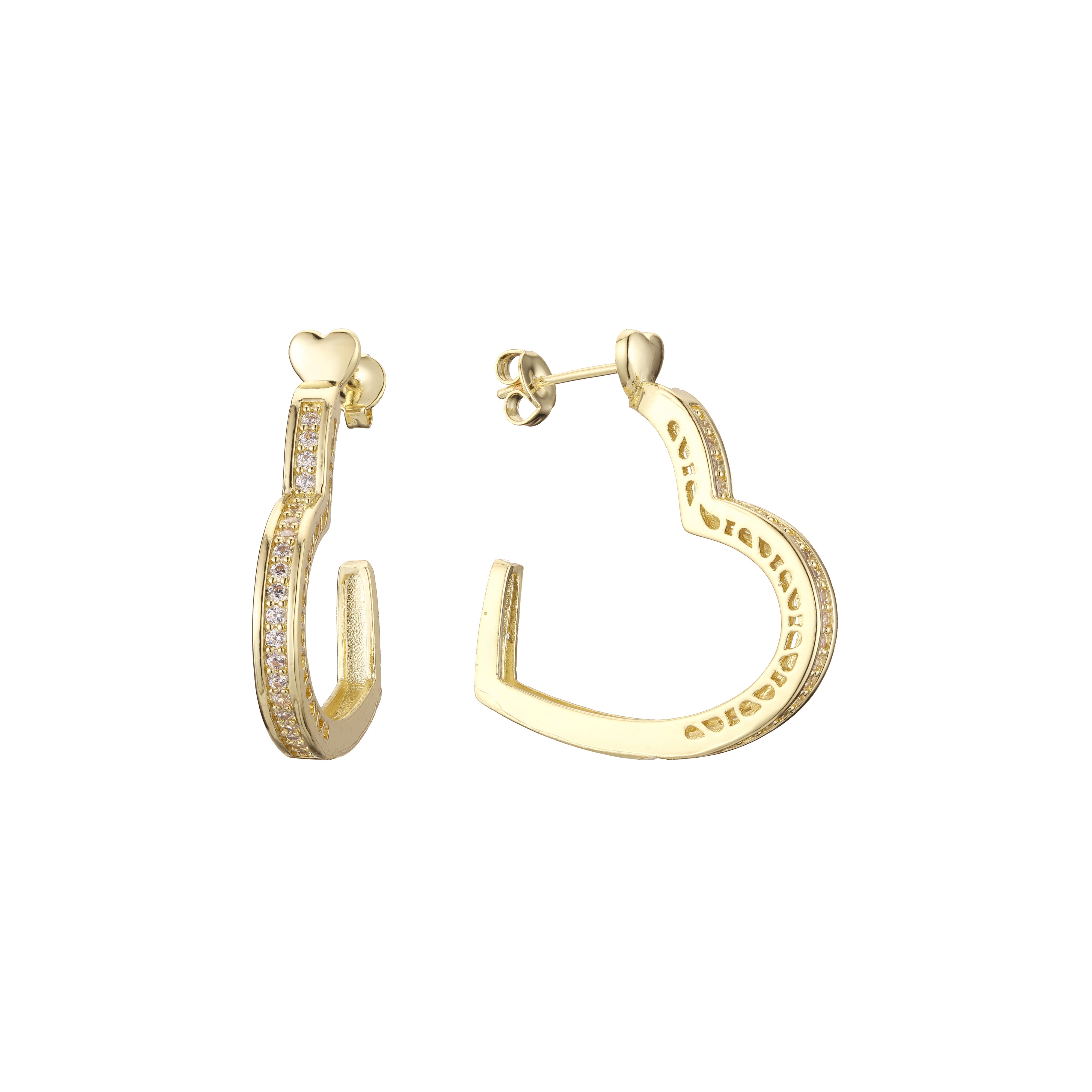 Aretes solitarios C con abalorios en forma de corazón en oro de 14K, baño de oro rosa en colores
