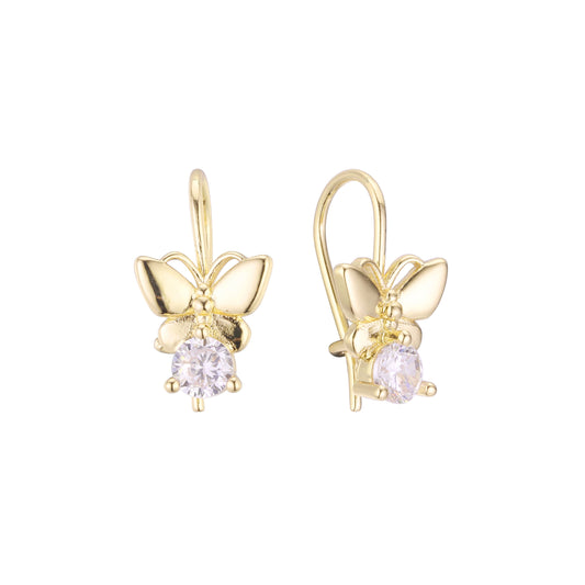 Детские серьги-крючки Butterfly Solitaire из Жёлтое золото 585 пробы с покрытием из Красное золото 585 пробы