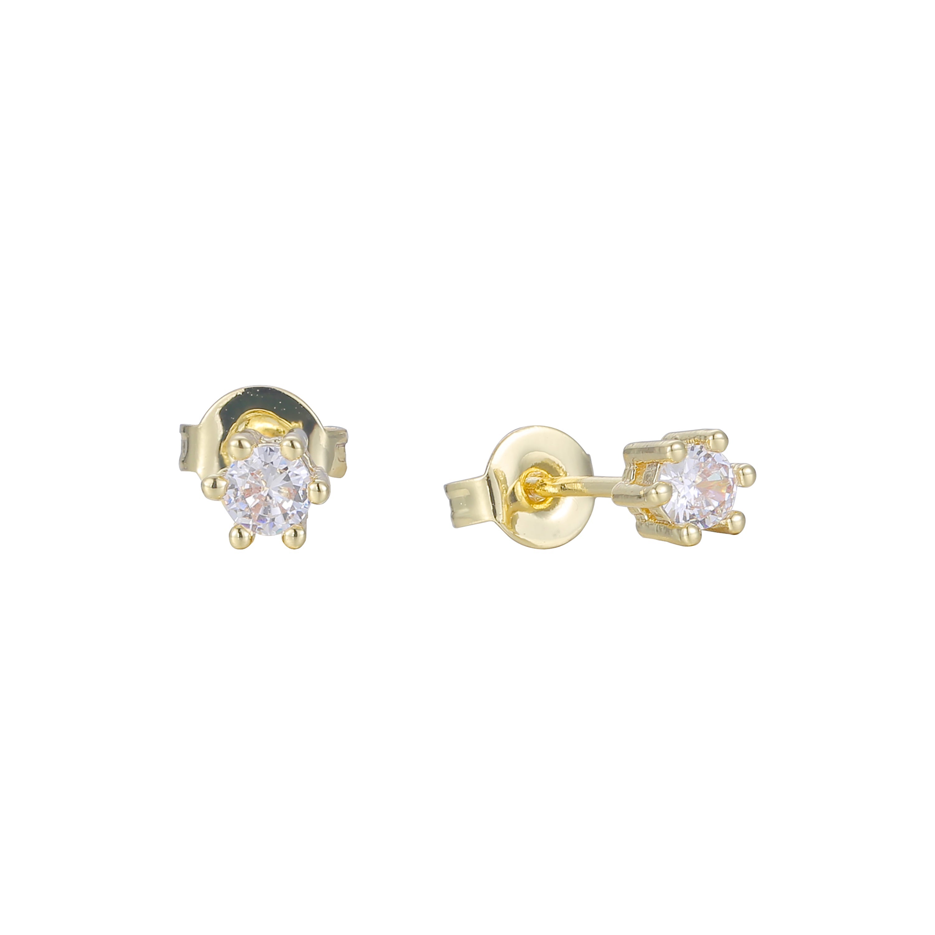 ソリティア 6 爪ホワイト CZ 14K ゴールド スタッド ピアス