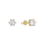 ソリティア 6 爪ホワイト CZ 14K ゴールド スタッド ピアス
