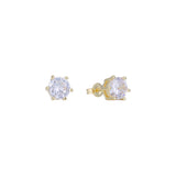 ソリティア 6 爪ホワイト CZ 14K ゴールド スタッド ピアス