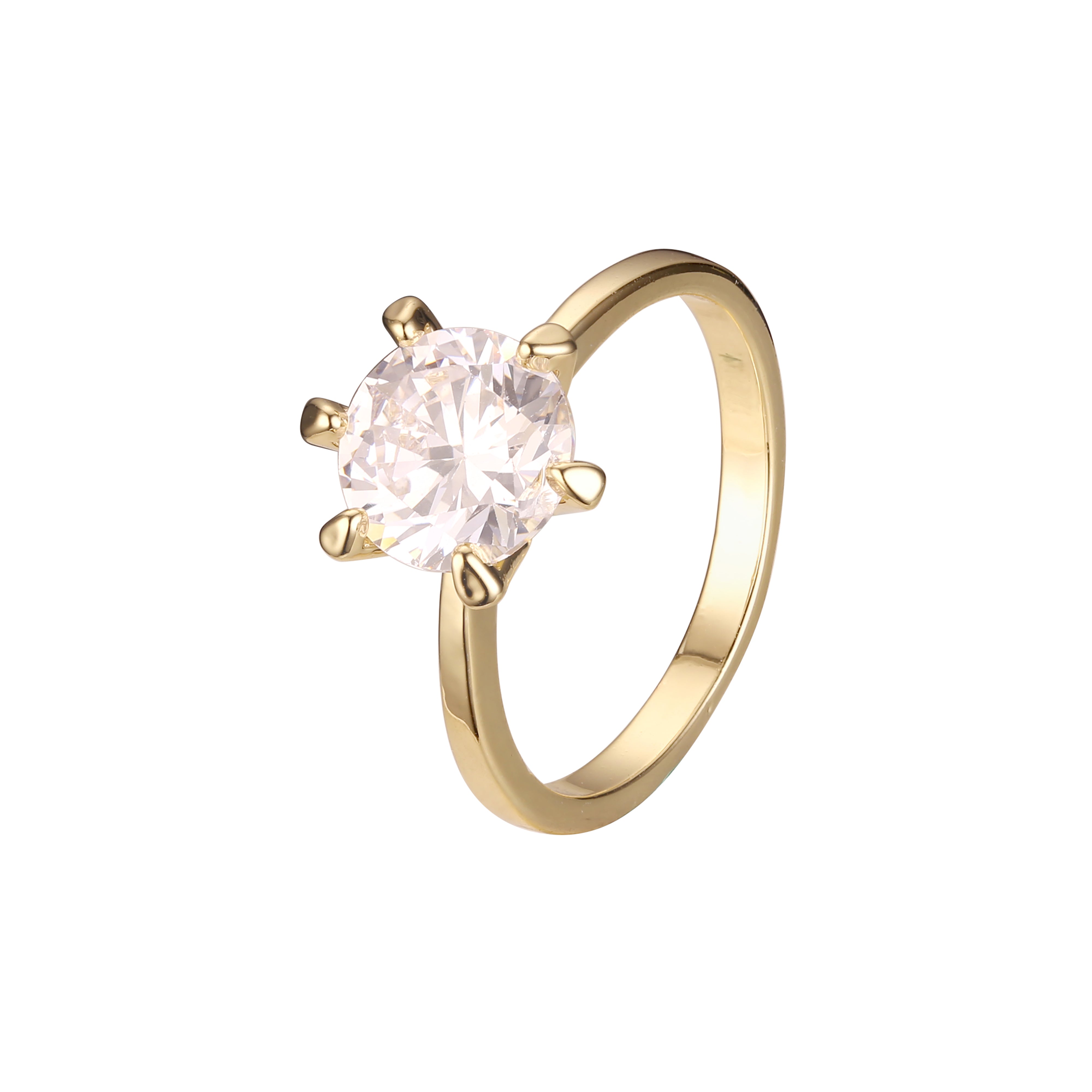 Anillos Solitario diseño liso piedra redonda grande en Oro de 18K, Oro Blanco, Baño de Oro de 14K colores
