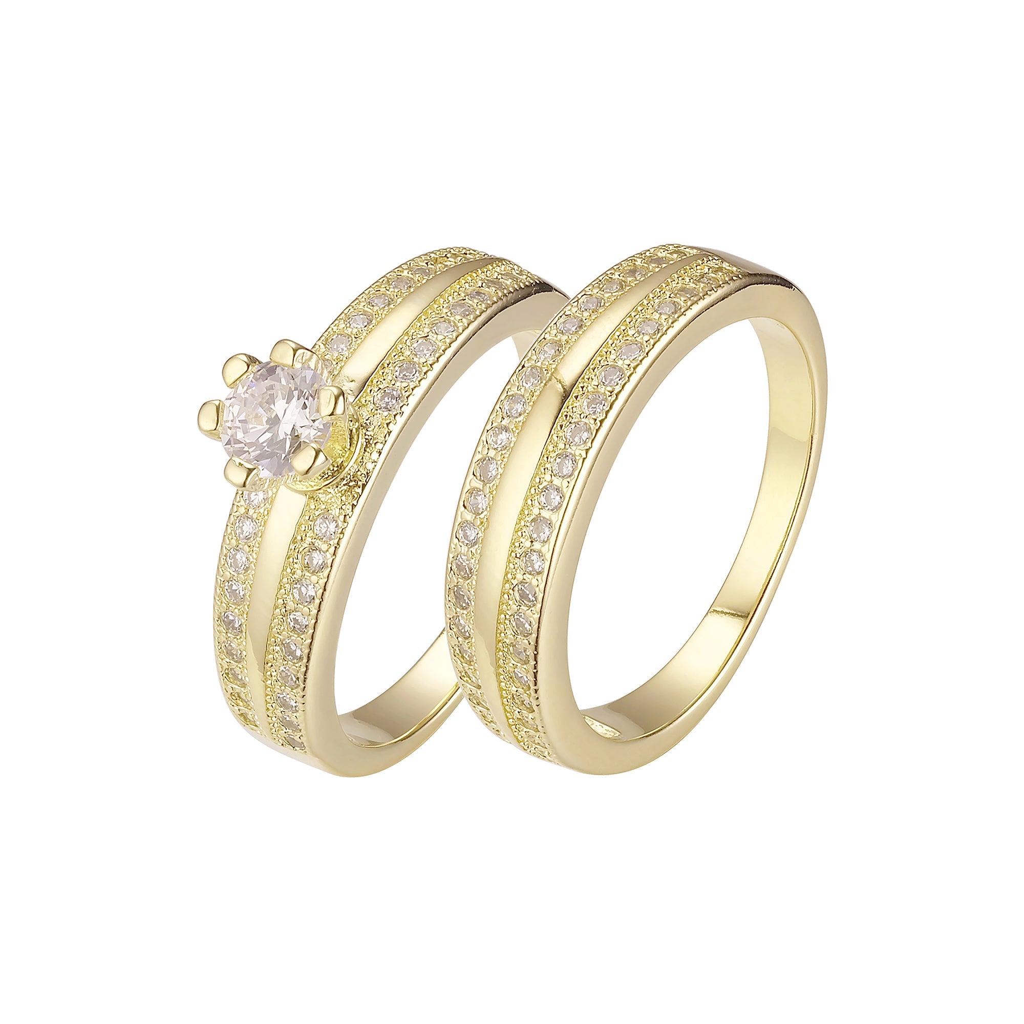 Anillos apilables pavé de doble banda chapados en Oro 14K