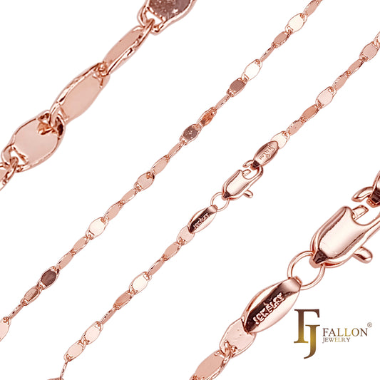 Correntes finas polidas com elos de caracol banhadas em ouro 14K, ouro rosa