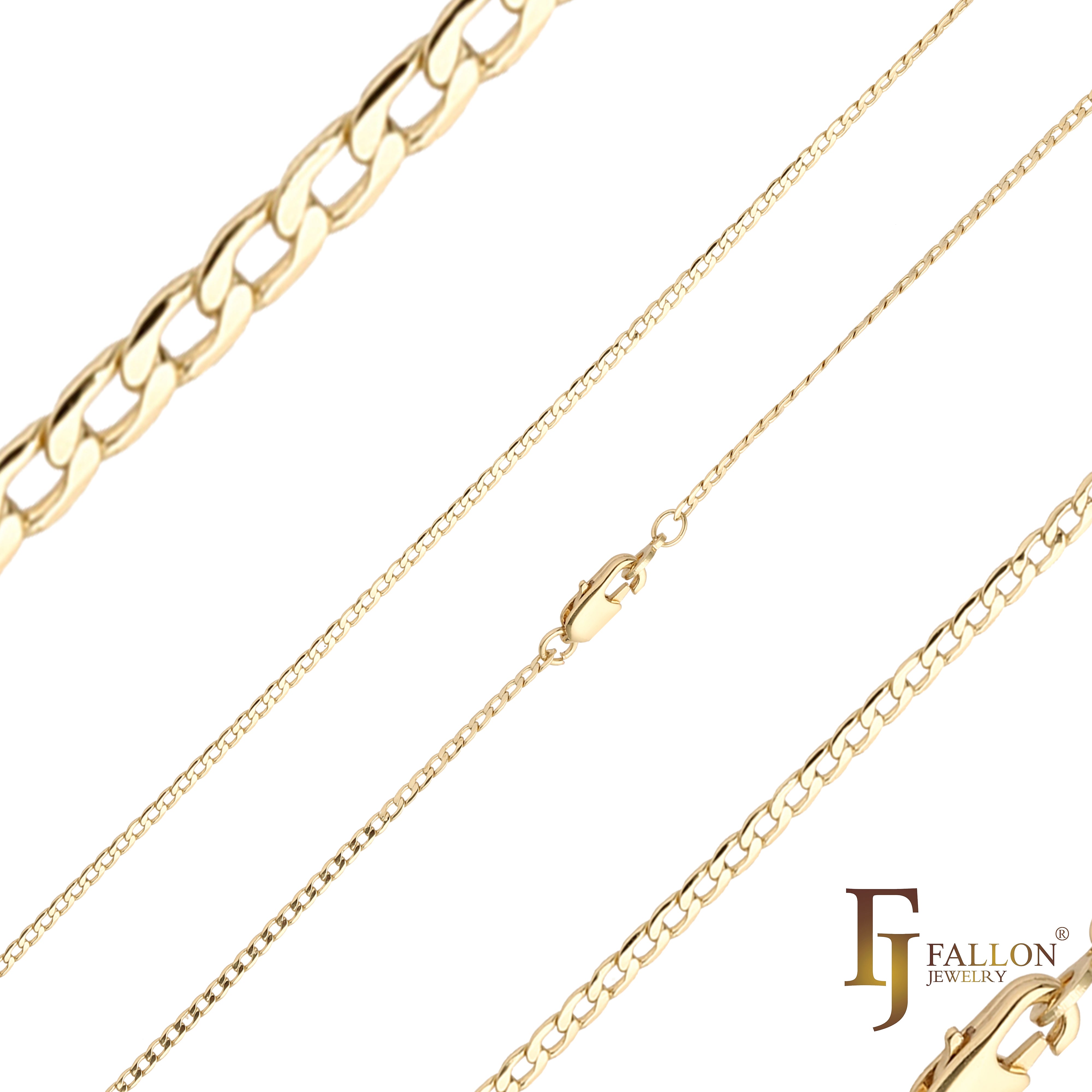 Cadenas clásicas de eslabones curvos [delgadas de 2,5 mm a 5,2 mm] chapadas en oro de 14 quilates