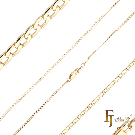 Cadenas clásicas de eslabones curvos [delgadas de 2,5 mm a 5,2 mm] chapadas en oro de 14 quilates