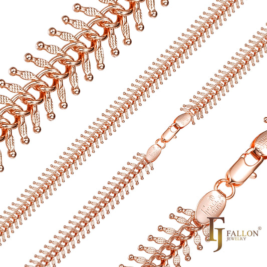 Cadenas de eslabones de hueso de pescado de oro rosa chapadas en Oro 14K, oro rosa