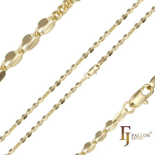 Cadenas de encaje de lentejuelas chapadas en oro blanco, Oro 14K, oro rosa
