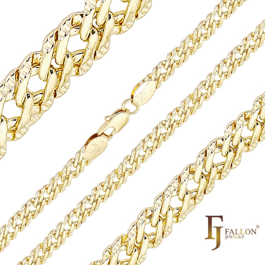 .Correntes marteladas Rombo banhadas em ouro branco, ouro 14K, ouro rosa, dois tons