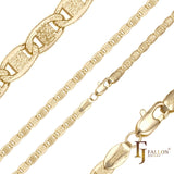 Graphite textured Mariner link 14K Gold, two tone, Rose Gold chains plated in 14K Gold, two tone