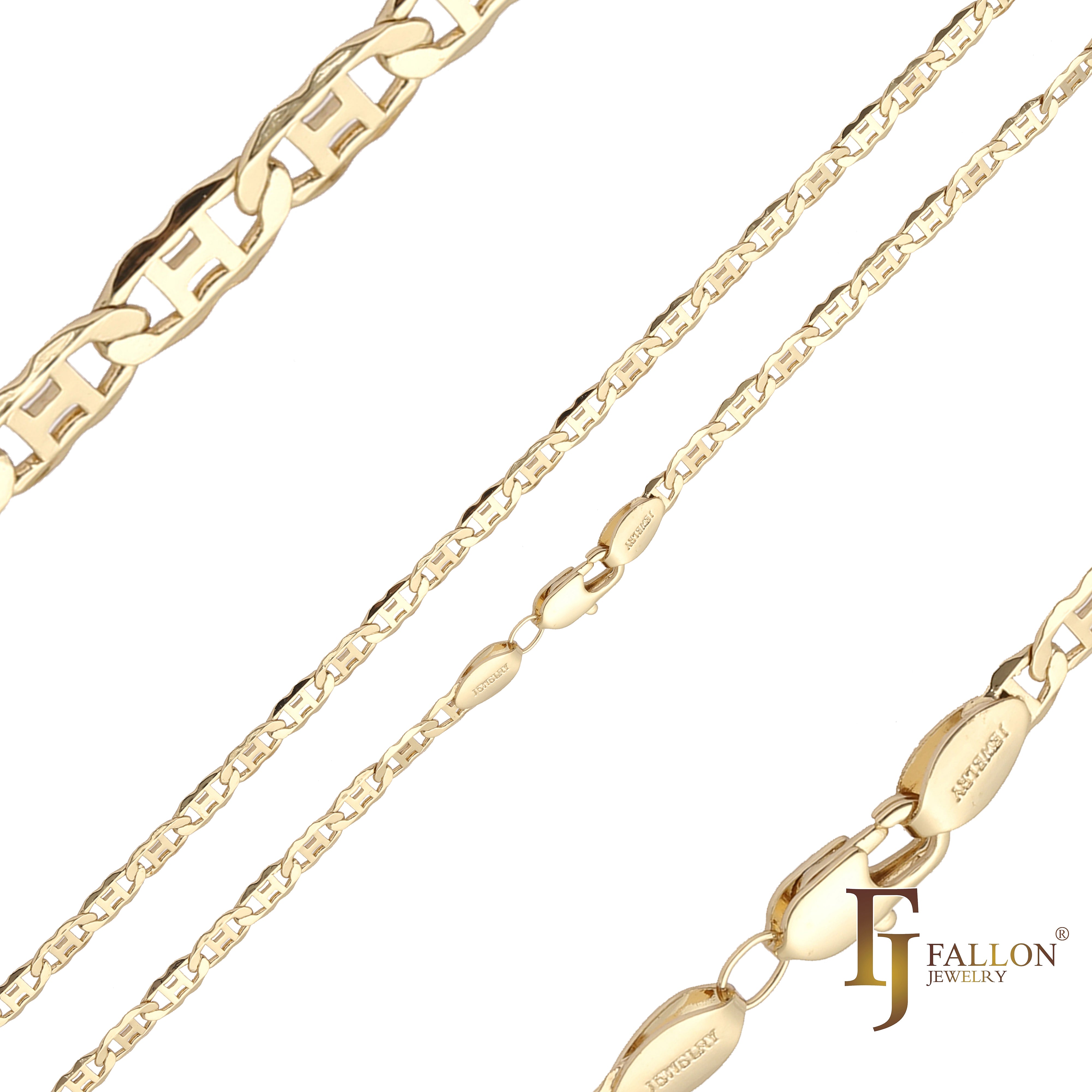 Mariner H link chains plated in 14K Gold [Glossy Face]