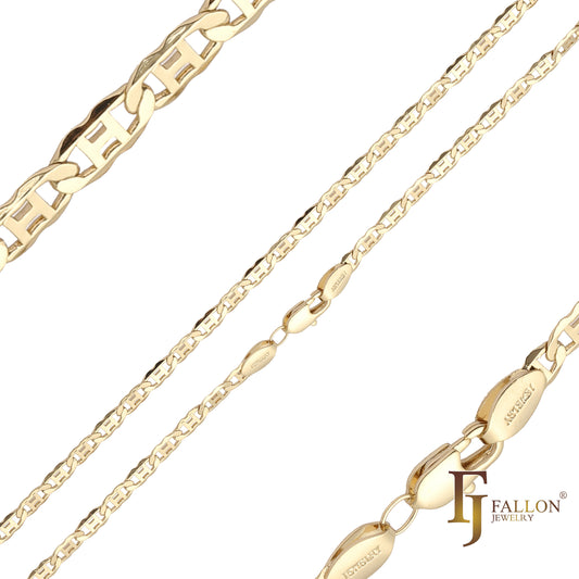Mariner H link chains plated in 14K Gold [Glossy Face]