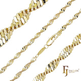 .Correntes de elos duplos singapura banhadas a ouro 14K, ouro 18K, ouro rosa, ouro branco, dois tons