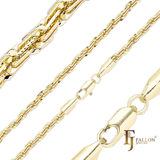 Cadenas de cuerda de oro de 14 quilates con corte de diamante compacto