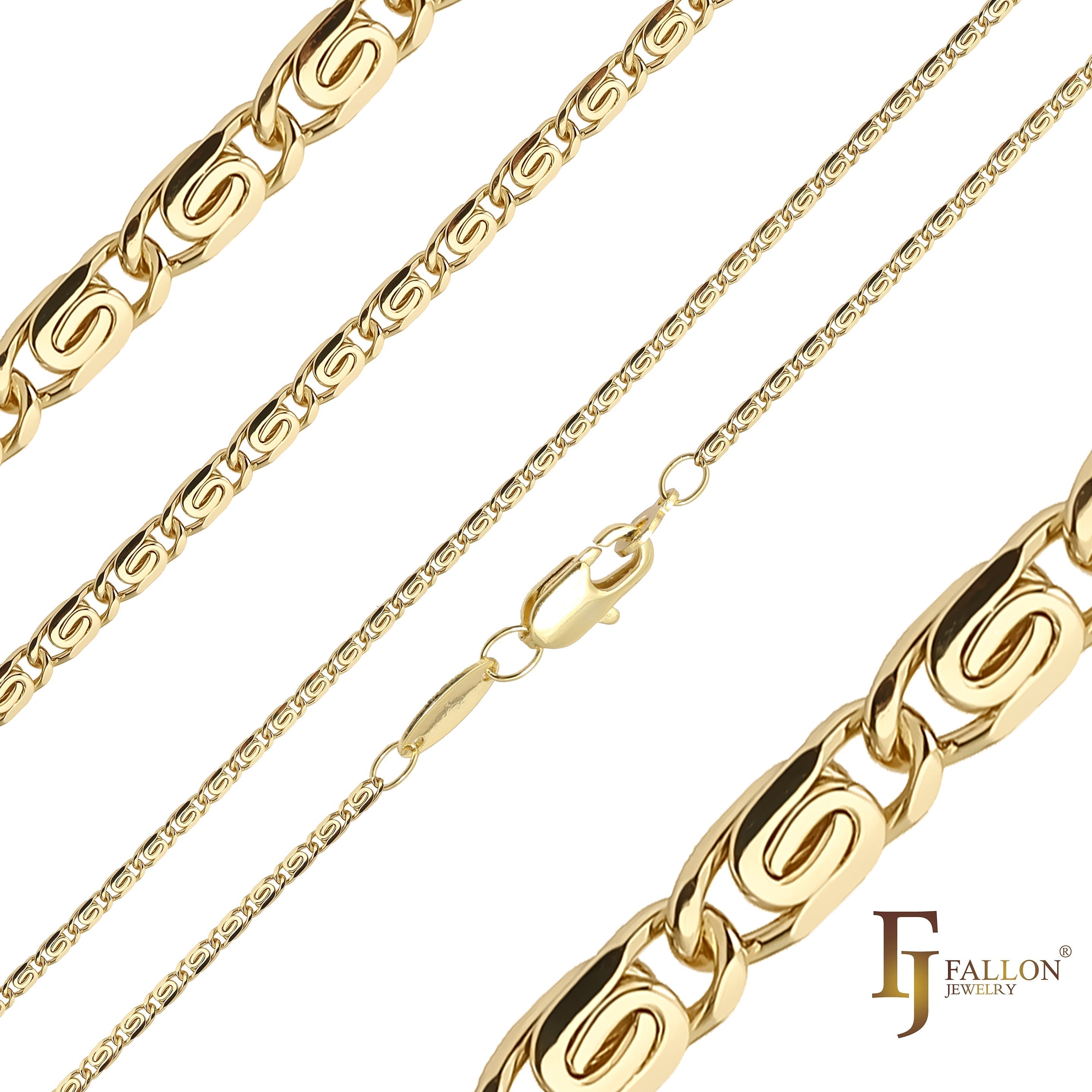 Flanco redondeado clásico Eslabón de caracol Oro 14K, Cadenas de oro blanco