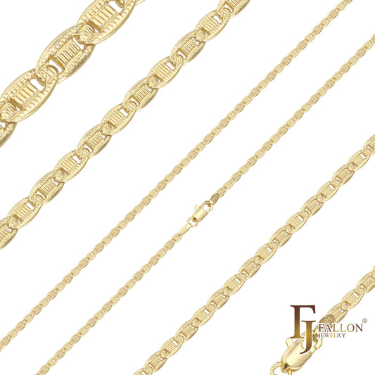 Cadenas martilladas de eslabones marineros chapadas en Oro 14K