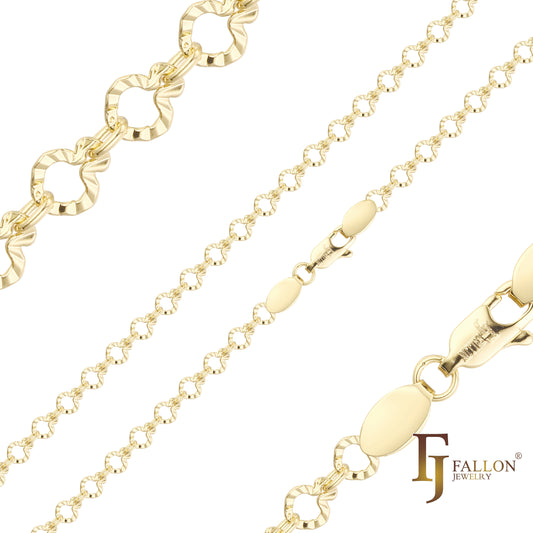 Cadenas de eslabones elegantes de concha martillada con forma de rayos de sol chapadas en oro blanco, oro de 14 quilates y oro rosa