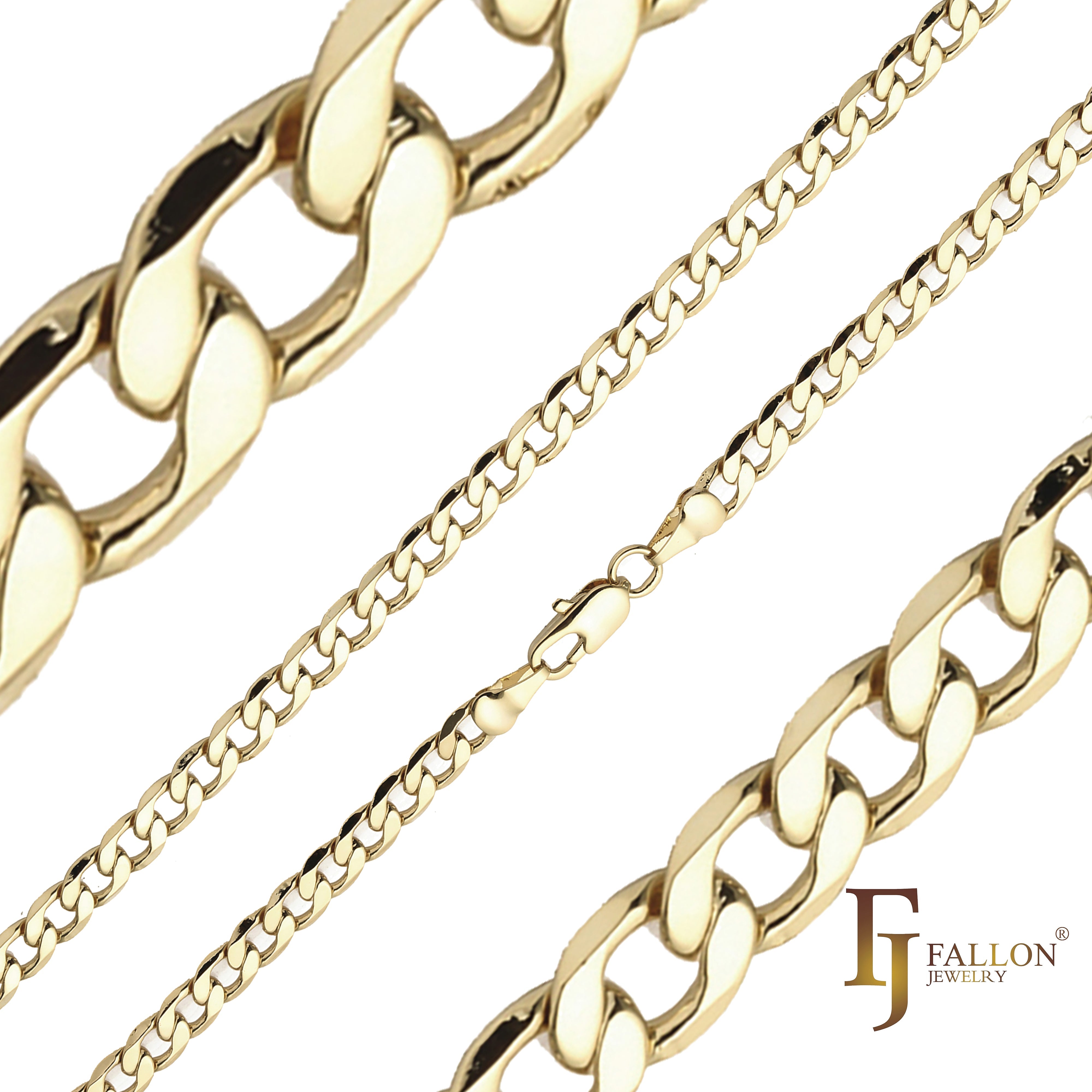 Cadenas clásicas de eslabones curvos [delgadas de 2,5 mm a 5,2 mm] chapadas en oro de 14 quilates