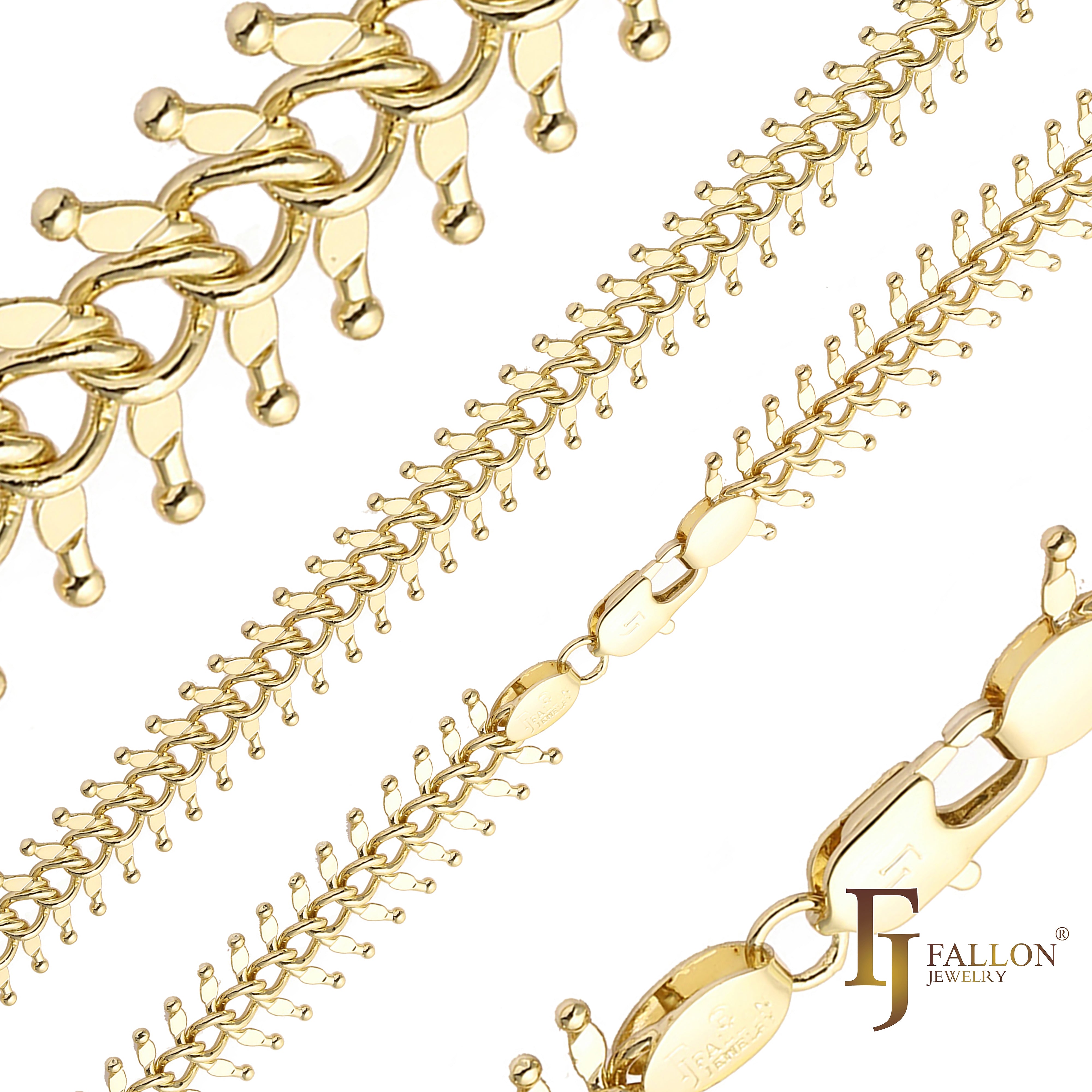 Espina de pescado, cadenas de eslabones de ciempiés chapadas en Oro 14K, oro rosa